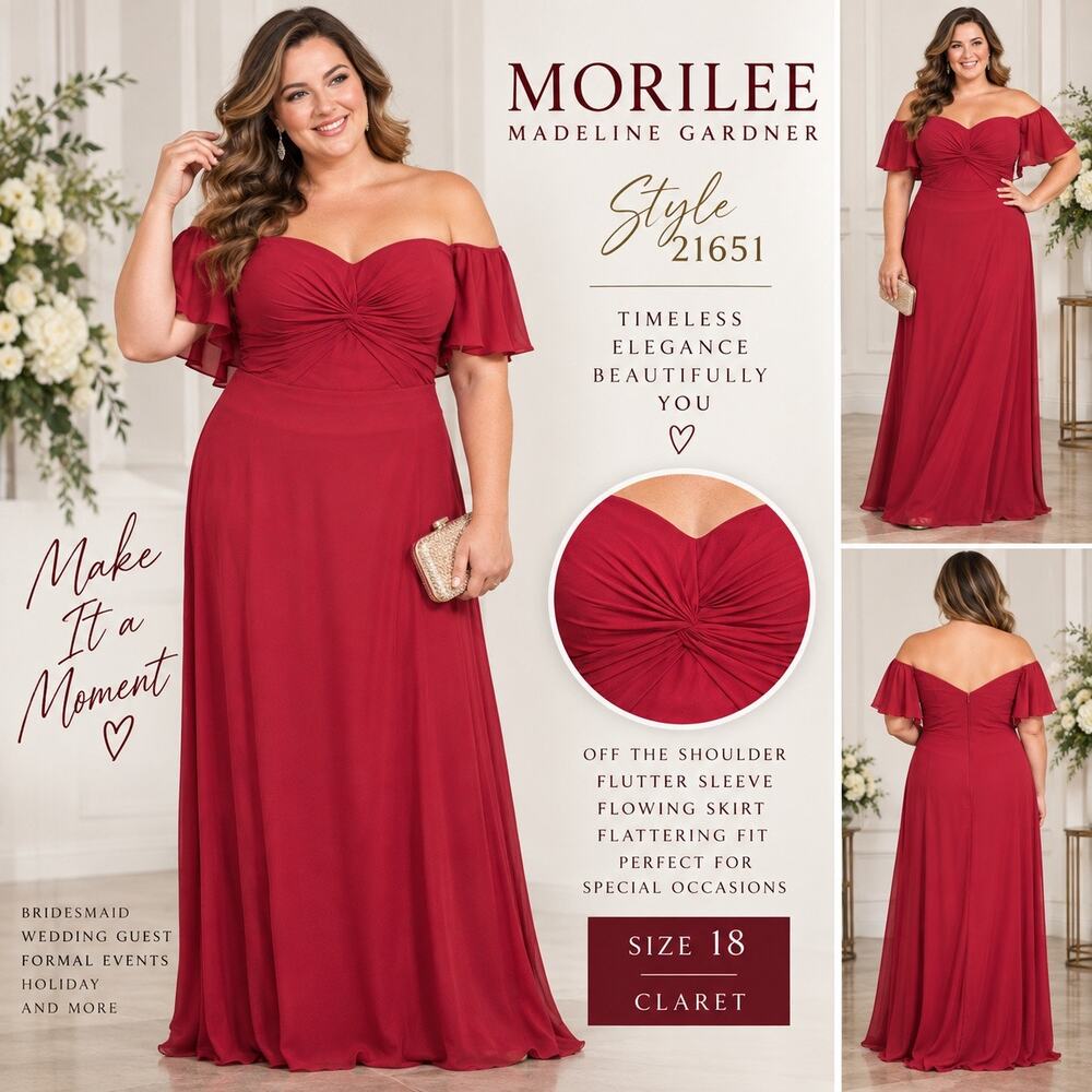 NWT Morilee Madeline Gardner 21651 Dress Sz 18 Claret Red Off Shoulder Maxi Gown